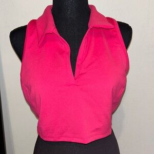 Jessica Simpson Active Hot Pink Sports bra Tank w/Collar & inserts Yoga L